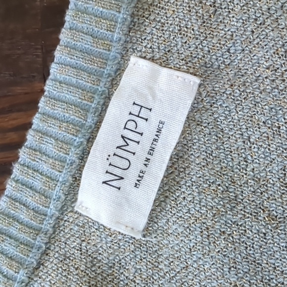 ANTHRO I Light Blue & Ombre Metallic Knit Details Cardigan Sweater by NUMPH, XS - Picture 3 of 14